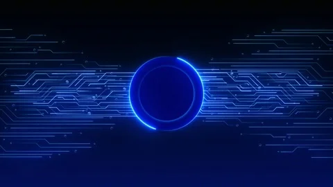 Blue Circular Tech Frame with Digital Circuit Lines Stock Footage 341377789