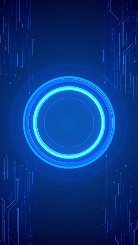 Blue circular tech interface background glowing ring center, corner circuit deta Stock Footage 340526207
