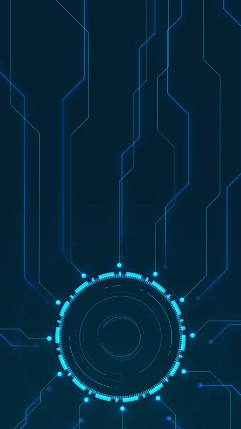 Blue circular tech interface left HUD ring, connected circuit lines, dark copy s Stock Footage 340527732