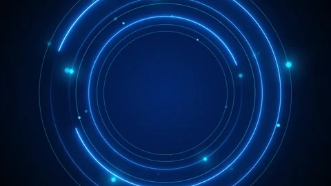 Blue circular tech ring background glowing orbit lines, cyan particles, and dark Stock Footage 340413121