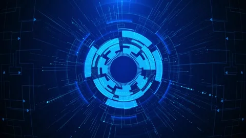 Blue circular technology HUD background glowing interface rings, radial lines, a Stock Footage 340409997