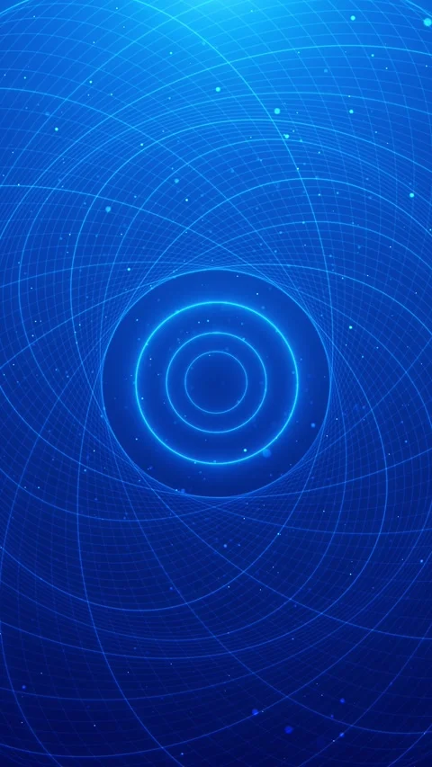 Blue circular tunnel grid background glowing rings, curved wire lines, and deep 動画素材 340525115