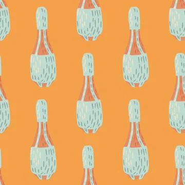 Blue circus juggler mace elements seamless doodle print. Orange background. D Stock Illustration