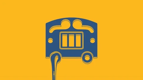Blue Circus wagon icon isolated on orange background. Circus trailer, wagon Stock Footage 234016849
