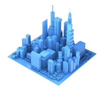 Blue city. 3d rendering Illustrazione stock