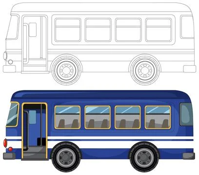 Blue City Bus Vector Illustration with Outline Version Stock Illustration