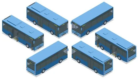 Blue city buses. Isometric vector illustration of blue city buses. Focused on Stock Illustration