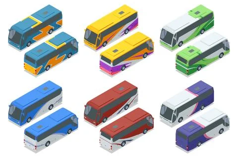 Blue city buses. Isometric vector illustration of blue city buses. Focused on Stock Illustration