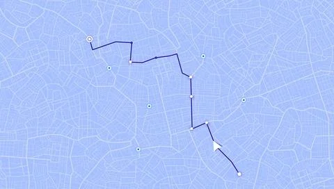 Blue city map background with navigation route and tracking path. Vector Stock Illustration