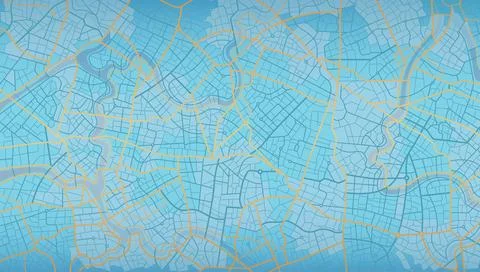 Blue city map background with river and orange roads. Abstract urban street plan Stock Illustration