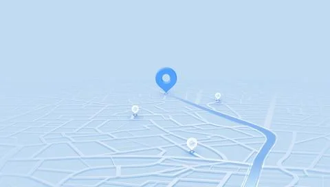 Blue City Map Navigation Concept with Pin Markers and Route Path. Vector Stock Illustration