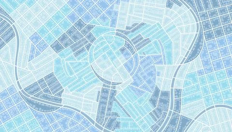 Blue city map pattern with streets river and urban district blocks. Vector Stock Illustration