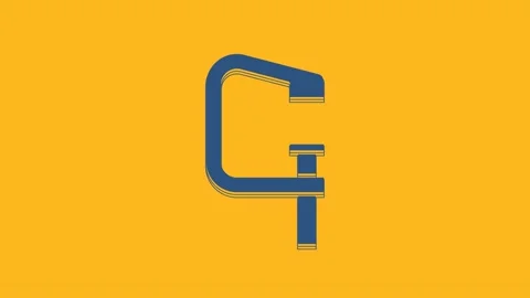 Blue Clamp and screw tool icon isolated on orange background. Locksmith tool. 4K 스톡 동영상 234007255