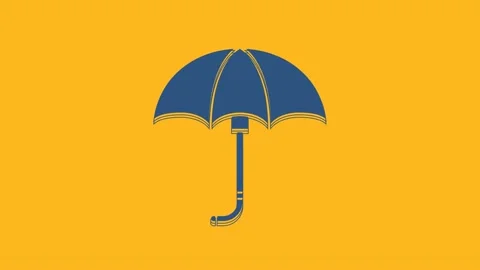 Blue Classic elegant opened umbrella icon isolated on orange background. Rain Stock Footage 234281703