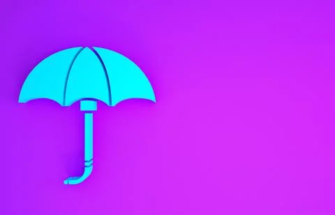 Blue Classic elegant opened umbrella icon isolated on purple background. Rain Illustrazione stock