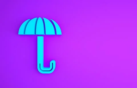 Blue Classic elegant opened umbrella icon isolated on purple background. Rain Illustrazione stock