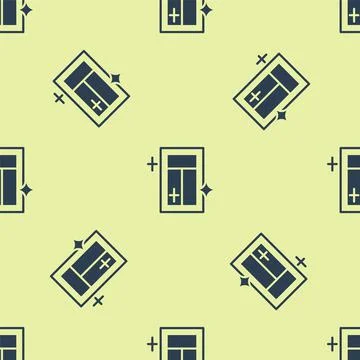 Blue Cleaning service for window icon isolated seamless pattern on yellow Illustrazione stock
