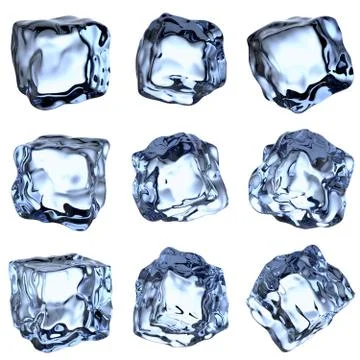 Blue clear ice cubes collection Stock Illustration