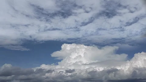 Blue Clear Sky White Fluffy Clouds Time Lapse, Timelapse Nature Summer Day Video stock 318807828