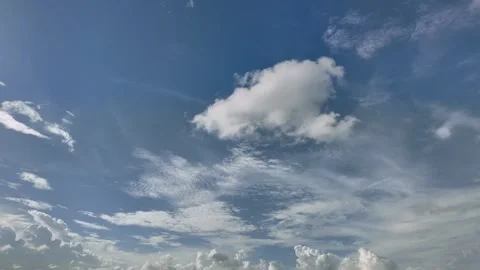 Blue Clear Sky White Fluffy Clouds Time Lapse, Timelapse Nature Summer Day Video stock 318807915