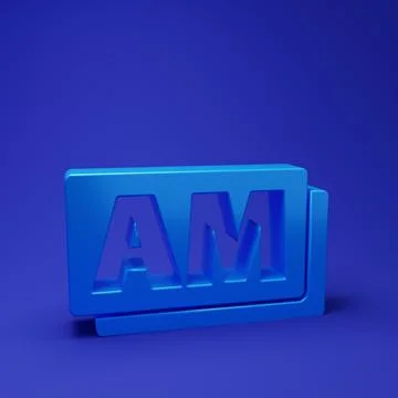 Blue Clock AM icon isolated on blue background. Time symbol. Minimalism con.. Illustrazione stock