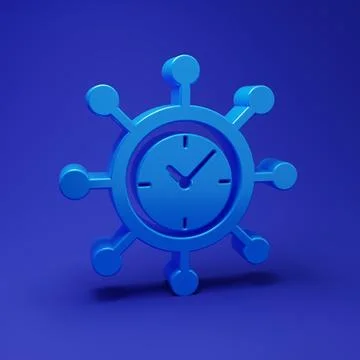 Blue Clock and gear icon isolated on blue background. Time Management symbo.. Stock-Illustration