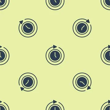 Blue Clock with arrow icon isolated seamless pattern on yellow background. Time Stock Illustration