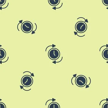 Blue Clock with arrow icon isolated seamless pattern on yellow background. Time Stock Illustration