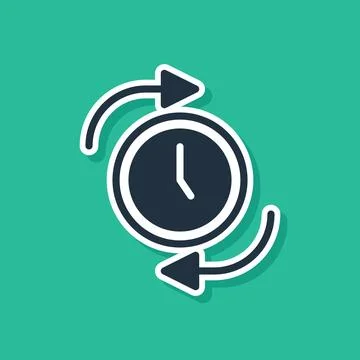 Blue Clock with arrow icon isolated on green background. Time symbol. Clockwise Stock Illustration