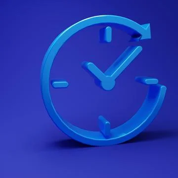 Blue Clock with arrow icon isolated on blue background. Time symbol. Clockw.. Illustrazione stock