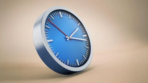 Blue clock background with copy space. 3D illustration Stock Illustration