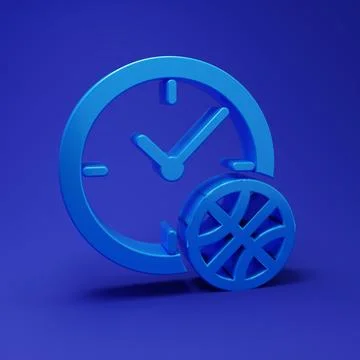 Blue Clock with basketball ball inside icon isolated on blue background. Ba.. Stock Illustration