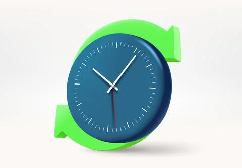Blue clock with green arrows. Update concept. 3d vector illustration イラスト素材