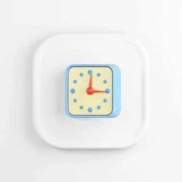 Blue clock icon. 3D rendering white square key button, interface ui ux elemen Stock Illustration