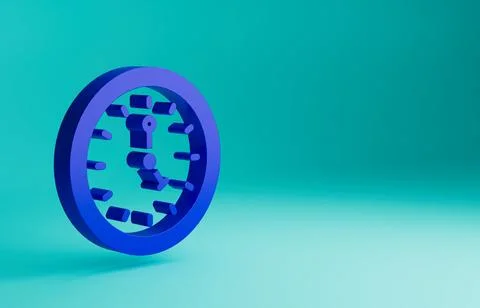 Blue Clock icon isolated on blue background. Time symbol. Minimalism concept. 3D Illustrazione stock