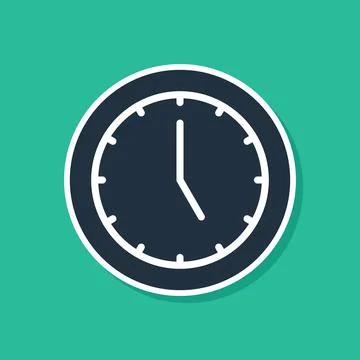 Blue Clock icon isolated on green background. Time symbol. Vector Stock Illustration