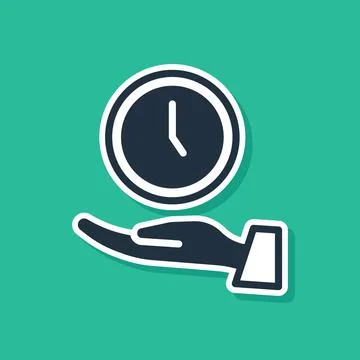 Blue Clock icon isolated on green background. Time symbol. Vector Illustrazione stock