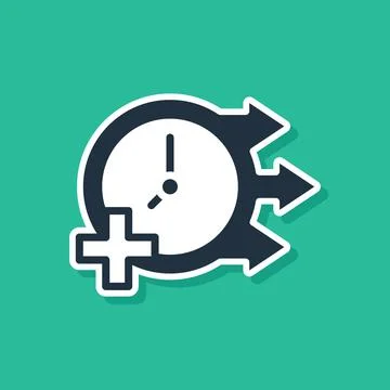 Blue Clock icon isolated on green background. Time symbol. Vector Illustrazione stock