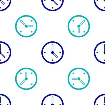 Blue Clock icon isolated seamless pattern on white background. Time symbol Illustrazione stock