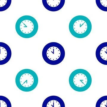 Blue Clock icon isolated seamless pattern on white background. Time symbol 스톡 일러스트