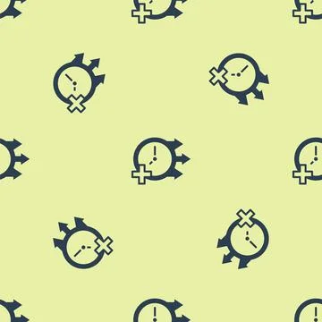 Blue Clock icon isolated seamless pattern on yellow background. Time symbol Stock Illustration
