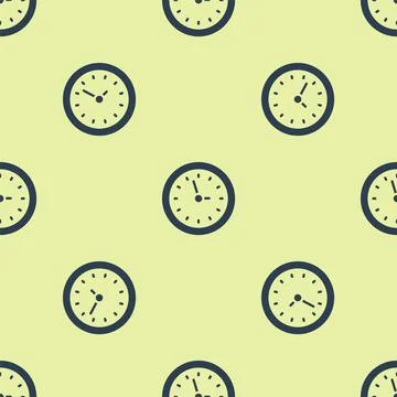 Blue Clock icon isolated seamless pattern on yellow background. Time symbol.  스톡 일러스트