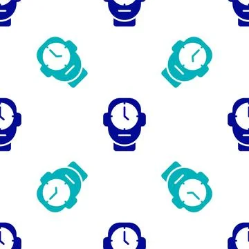 Blue Clock icon isolated seamless pattern on white background. Time symbol Stock Illustration