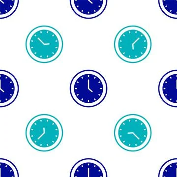 Blue Clock icon isolated seamless pattern on white background. Time symbol... Stock Illustration