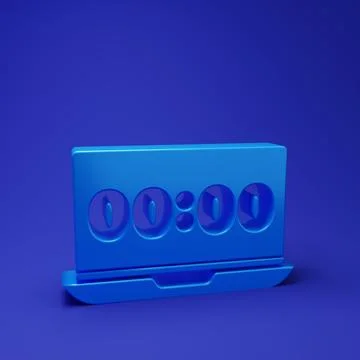 Blue Clock on laptop screen icon isolated on blue background. Schedule conc.. Stock Illustration