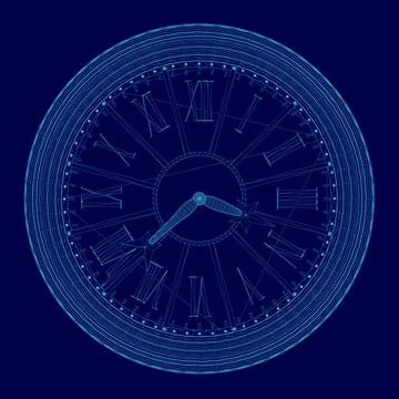 Blue clock with roman numerals on it Stock Illustration