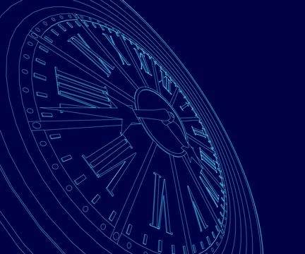 Blue clock with roman numerals on it Stock Illustration