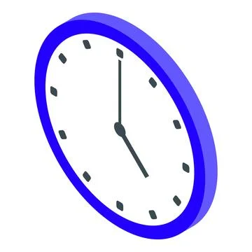 Blue clock showing eight o'clock in isometric view Stock Illustration