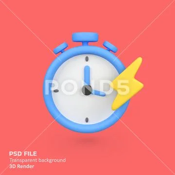 Blue clock stopwatch with thunder isolated 3d render icon illustration PSD Template