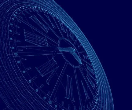 Blue clock with a white face and black hands Stock Illustration